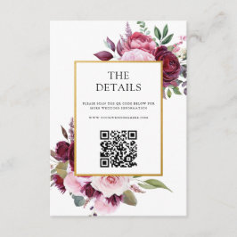 バーボンディーとピンクのエレガントな花の結婚式 エンクロージャーカード