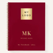 バーボンディーゴールドのモノグラムイニシャルビジネス ノートブック (正面)