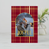 バーボンディー＆ゴールドのギンガムクリスマスホリデー写真 箔シーズンカード (立ち正面)