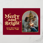 バーボンディー＆ゴールド モダン レトロ クリスマス フォト 箔シーズンカード (正面)
