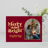 バーボンディー＆ゴールド モダン レトロ クリスマス フォト 箔シーズンカード (立ち正面)