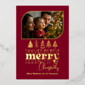 バーボンディー＆ゴールド レトロドゥードル クリスマス フォト 箔シーズンカード (正面)