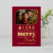 バーボンディー＆ゴールド レトロドゥードル クリスマス フォト 箔シーズンカード (立ち正面)