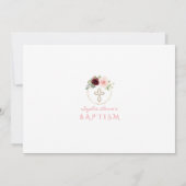 バーボンディー ピンク フラワー 十字架 女の子 フォト 洗礼 招待状 (裏面)