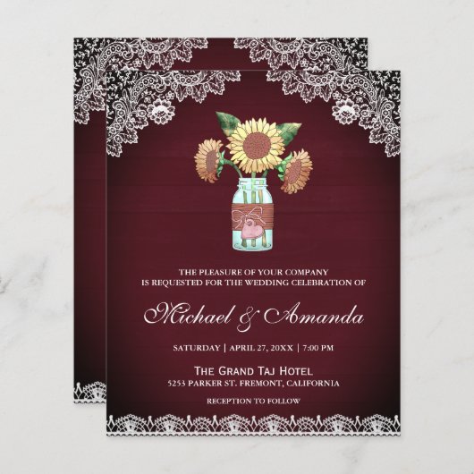 バーボンディ サンキライ 予算 ウェディング 招待状 (正面/裏面)