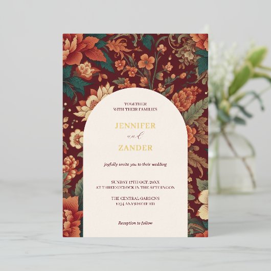 バーボンディ チノワジエ 結婚式 エレガント クラシック 箔招待状 (立ち正面)