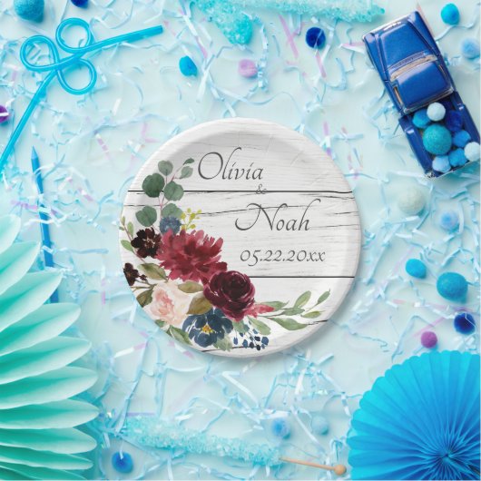 バーボンディ フラワル エレガント ラスティック ウォーターカラー プリティ ペーパープレート (パーティー)