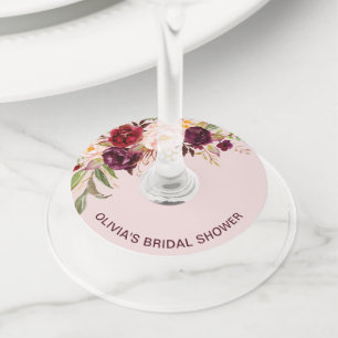 バーボンディ フラワル ピンク ブライダル シャワー ワイングラスタグ