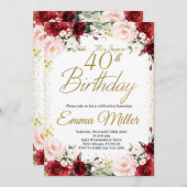 バーボンディ フラワーのゴールドサプライズ 40歳の誕生日 招待状 (正面/裏面)