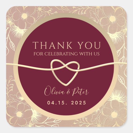 バーボンディ フラワーの結婚式 御礼ギフト スクエアシール (正面)