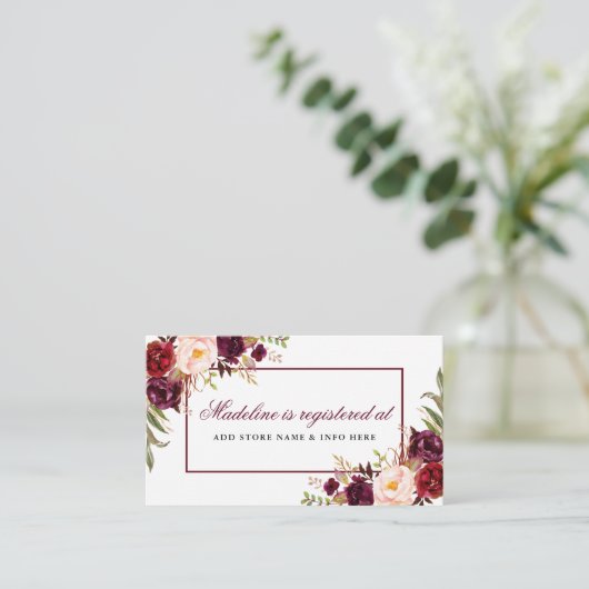 バーボンディ フラワーブライダルシャワー レジストリー挿入カード エンクロージャーカード (スタンド正面)