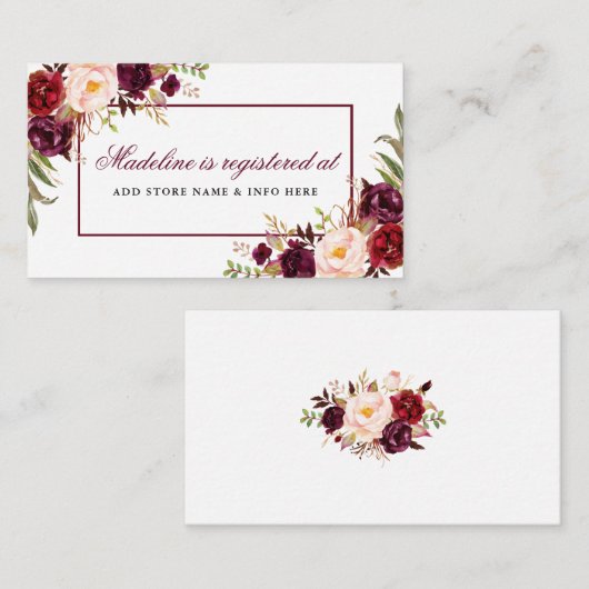 バーボンディ フラワーブライダルシャワー レジストリー挿入カード エンクロージャーカード (正面/裏面)