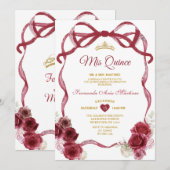 バーボンディ フラワーボウ リボン ゴールド クラウン ミス キンセ 招待状 (正面/裏面)