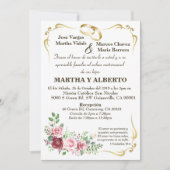 バーボンディ フラワーモダン ゴールドフレーム 招待状 (正面)