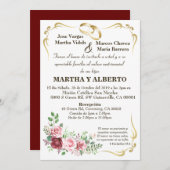 バーボンディ フラワーモダン ゴールドフレーム 招待状 (正面/裏面)