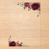 バーボンディ フラワー、レッド フラワー、ボヘミア、ブライズ シャワー アクリル招待状 (正面)