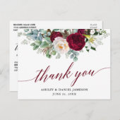 バーボンディ フローラル カリグラフィー ウェディング サンクス ポストカード (正面/裏面)