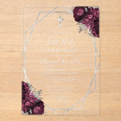 バーボンディ フローラル シルバー テキスト ファースト ホーリー コミュニオン アクリル招待状 (正面)