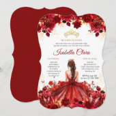 バーボンディ フローラル プリンセス ゴールド 15歳の誕生日 招待状 (正面/裏面)