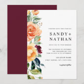 バーボンディ モダン フラワー ブルーム ウェディング 招待状 (正面/裏面)