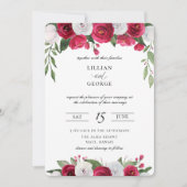 バーボンディ レッド ホワイト フラワーズ 結婚式招待状 招待状 (正面)