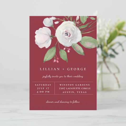 バーボンディ レッド ホワイト フラワーブーケ ウェディング 案内状 (スタンド正面)