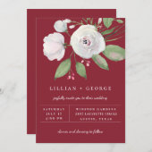 バーボンディ レッド ホワイト フラワーブーケ ウェディング 案内状 (正面/裏面)