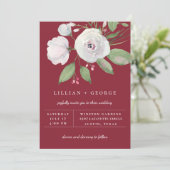 バーボンディ レッド ホワイト フラワー ブーケ ウェディング 案内状 (スタンド正面)