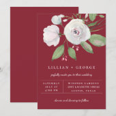 バーボンディ レッド ホワイト フラワー ブーケ ウェディング 案内状 (正面/裏面)