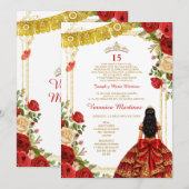 バーボンディ レッド 15歳の誕生日 王冠 招待状 (正面/裏面)