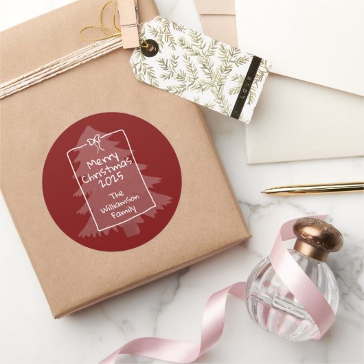 バーボンディ ワインレッドのクリスマスツリー シール (ギフト)