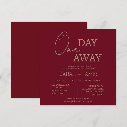 バーボンディ ワンデー アウェイ リハーサル ディナー ウェディング 招待状 (正面/裏面)
