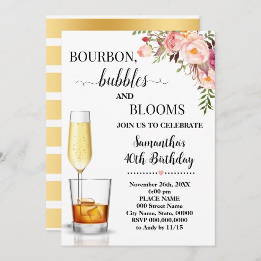 バーボンバブル&開花大人誕生日 招待状 (正面/裏面)