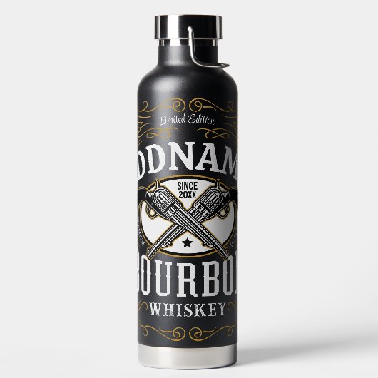バーボンパーソナライズされたヴィンテージガンウイスキーラベル ウォーターボトル (左面)
