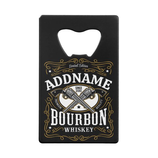 バーボンパーソナライズされたヴィンテージガンウイスキーラベル クレジットカード栓抜き (正面)