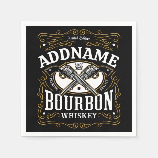 バーボンパーソナライズされたヴィンテージガンウイスキーラベル スタンダードカクテルナプキン (正面)