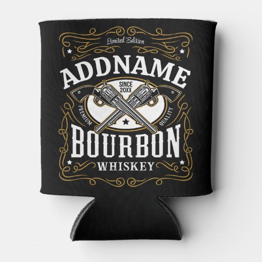 バーボンパーソナライズされたヴィンテージガンウイスキーラベル 缶クーラー (正面)