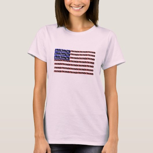 バーボン通りサインアメリカン国旗 Tシャツ (正面)