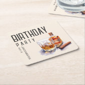 バーボン&シガーバースデーパーティー スクエアペーパーコースター (アングル)