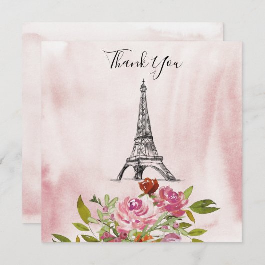 バーボン ワークコートのエッフェル塔 ウェディング サンクス 招待状 (正面/裏面)