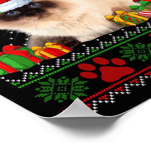 バーマンおもしろいキャットサンタハット醜いクリスマスセーター ポスター (角)