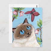 バーマンキャットとバタフライ絵画のはがき ポストカード (正面/裏面)