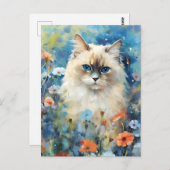 バーマンキャットカラフル水彩画 ポストカード (正面/裏面)