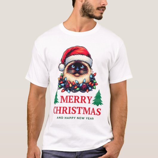 バーマンキャットクリスマスハットクリスマス Tシャツ (正面)