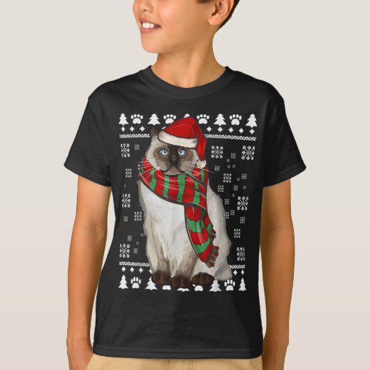 バーマンキャットサンタハットクリスマス醜いクリスマス Tシャツ (正面)