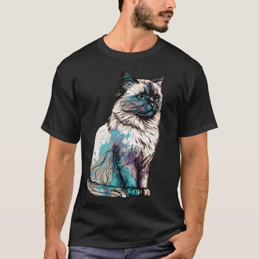 バーマン猫種カラフル母レディ Tシャツ (正面)