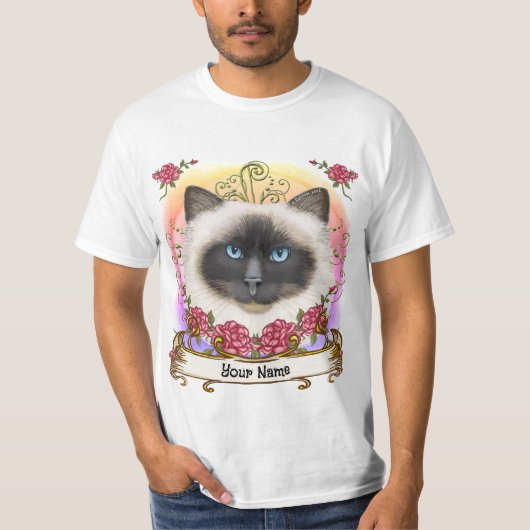 バーマン+猫+バラ Tシャツ (正面)