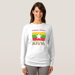 バーマ ミャンマー 国旗 赤 カスタマイズ 女性用 Tシャツ