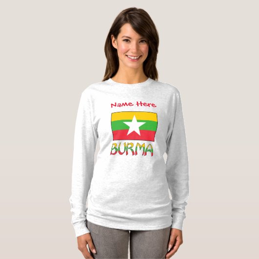 バーマ ミャンマー 国旗 赤 カスタマイズ 女性用 Tシャツ (正面フル)