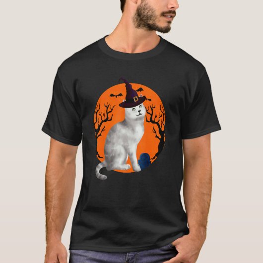 バーミラキャットハロウィッチハットと月 Tシャツ (正面)